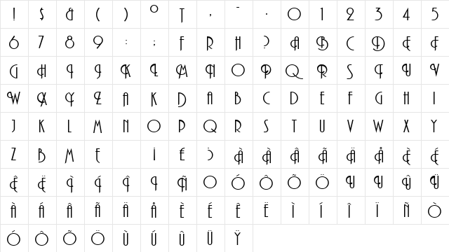 Tibet Light Regular  glyph index