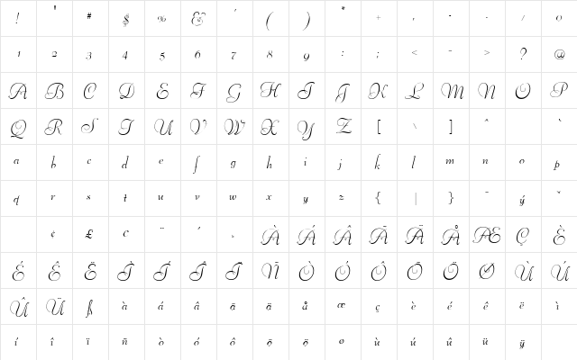 Belsize Regular  glyph index