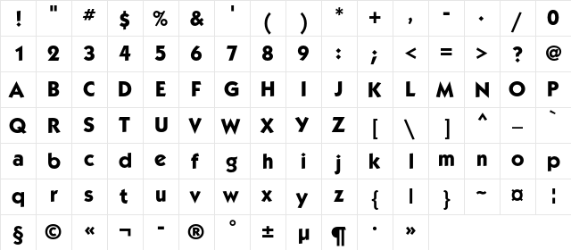 Kabel MediumC Bold  glyph index