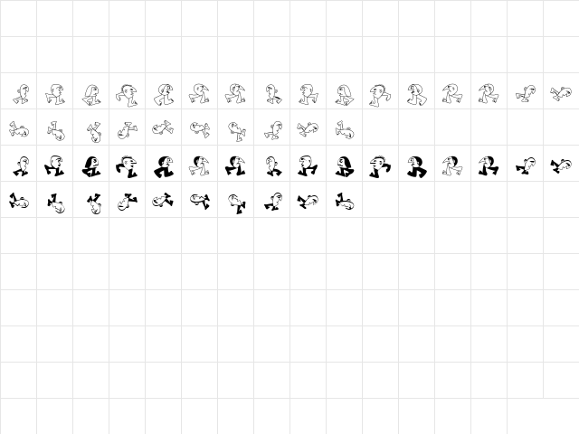KopfFuessler Regular  glyph index