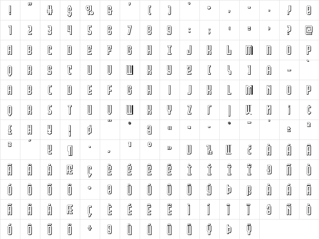 Peace & Houston 3D Regular  glyph index