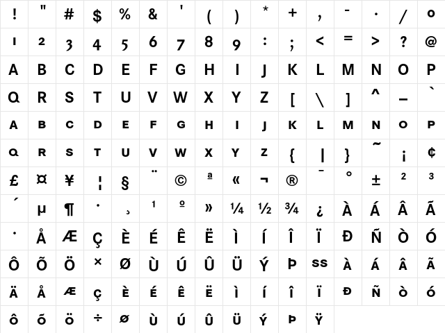 CorporateSSC Bold  glyph index