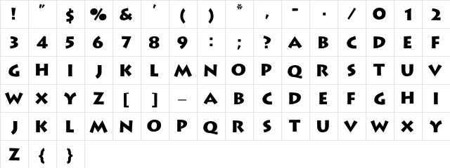 CutRock Regular  glyph index