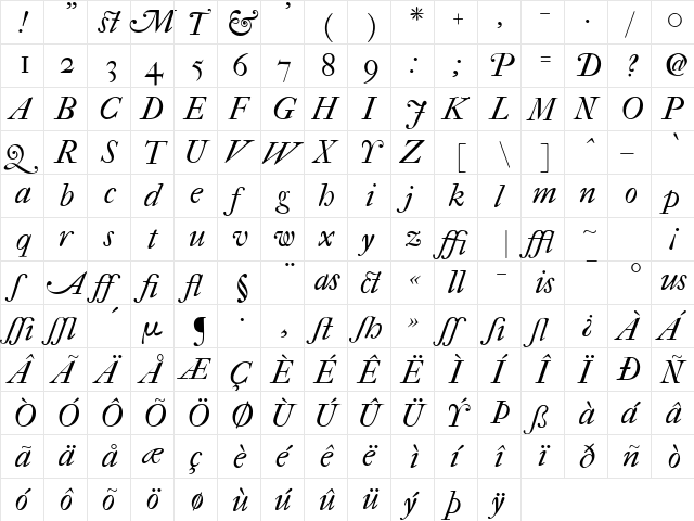 IM FELL French Canon Italic  glyph index