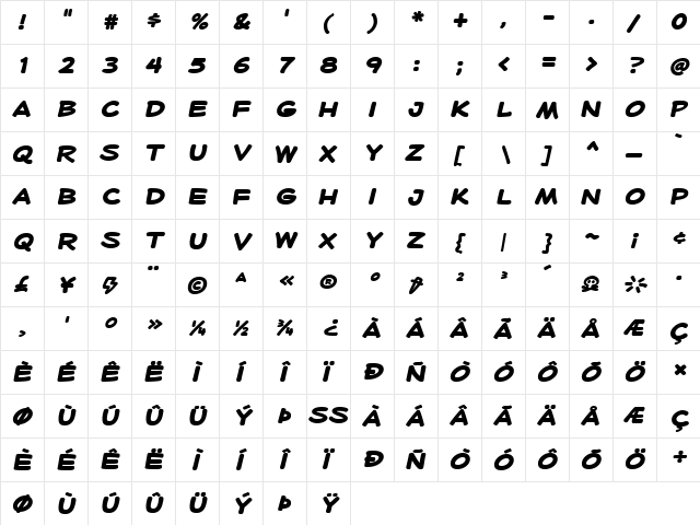 Heroid Bold  glyph index
