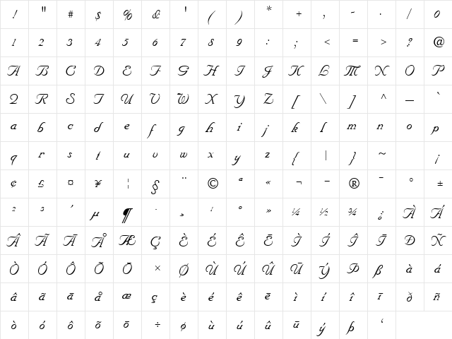 HawnWedding Regular  glyph index