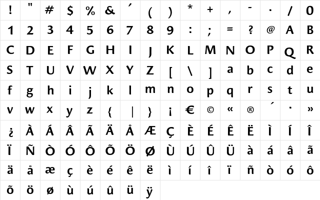 CarrefourSans SemiBold  glyph index