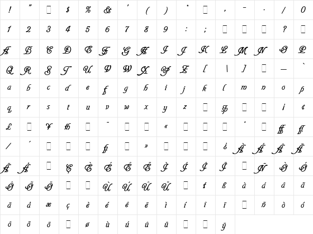 Glastonbury LET Regular  glyph index