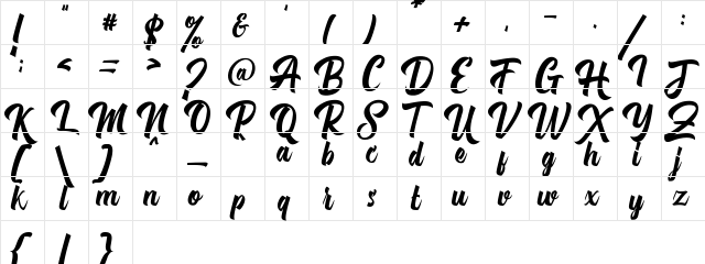 Michail Script Regular  glyph index