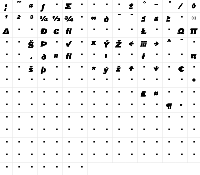 Bau-SuperItalicExpert Regular  glyph index