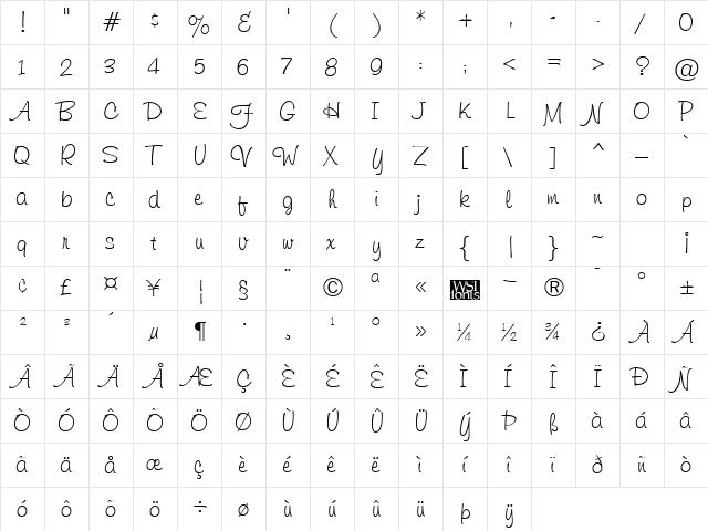 Helmsley Regular  glyph index