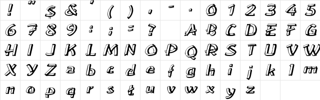 TreehouseExtended Oblique  glyph index