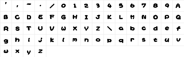 Yoshi's Story game text BRK Regular  glyph index