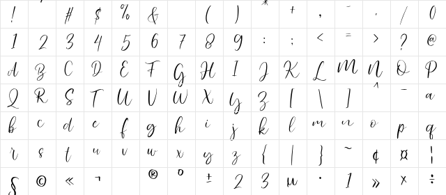 Karmila Regular  glyph index