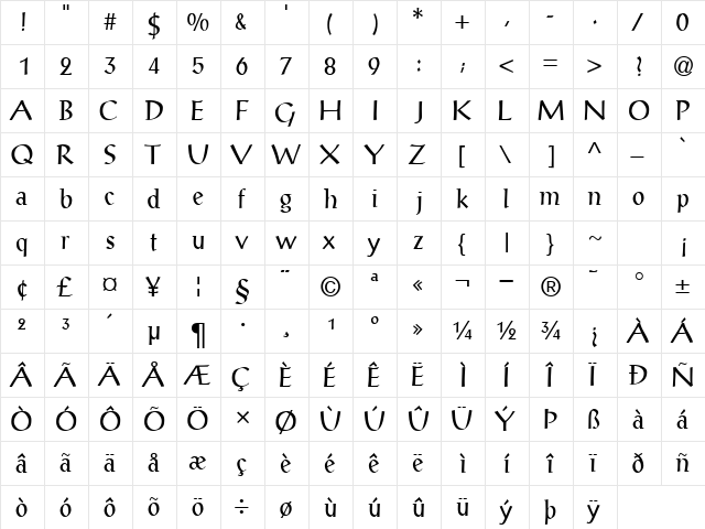AntiquaSSK Regular  glyph index