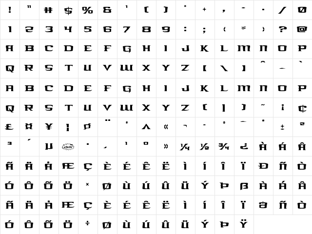 Kreature Kombat Staggered Regular  glyph index