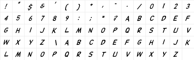 DupuyBALloon-It Regular  glyph index