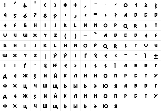DS NovaC Bold  glyph index