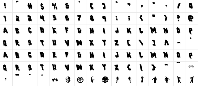 Zombie Control Leftalic Italic  glyph index