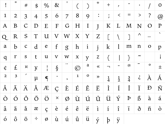 Alisal Std Regular  glyph index