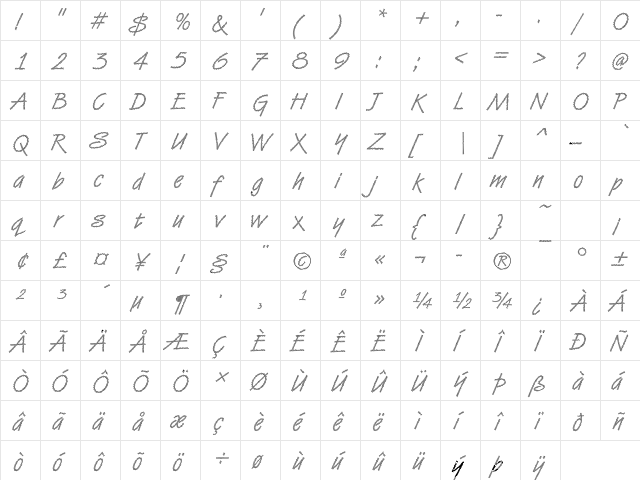 DTCVanDijkM22 Regular  glyph index