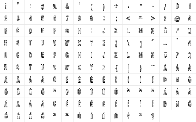 Latab Regular  glyph index