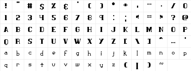 Classic Trash 2 BRK Regular  glyph index