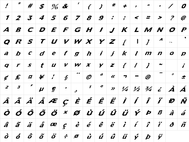 FZ BASIC 55 WAVEY ITALIC Normal  glyph index