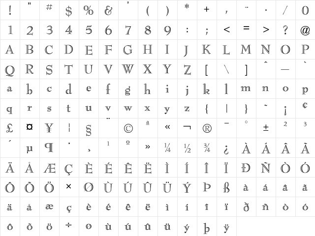 BernhardModernICG Eng  glyph index