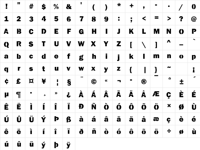 Cliche Regular  glyph index