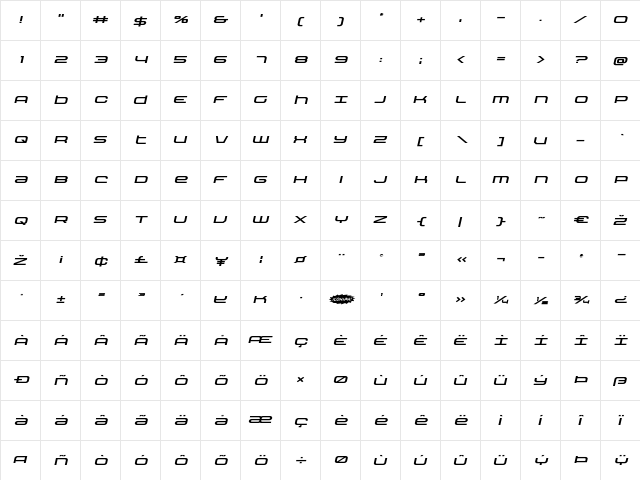 Nextwave Expanded Italic Expanded Italic  glyph index