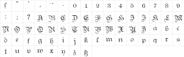 Teutonic No2 DemiBold  glyph index