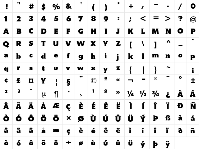 Memo Std Bold  glyph index