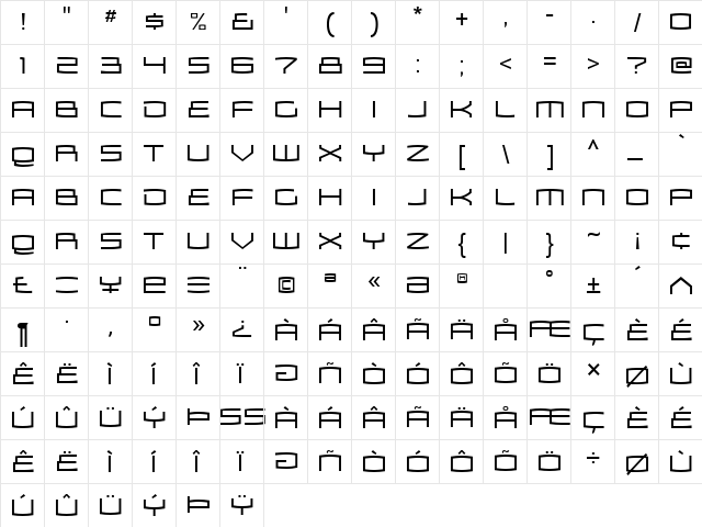 Zosma Light Regular  glyph index