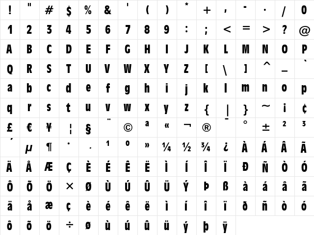 Incised 901 Bold Condensed  glyph index