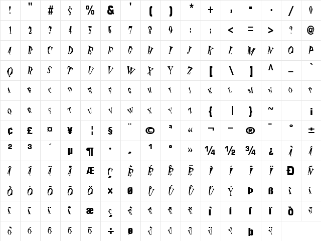 ExplosiveNoise119 Regular  glyph index