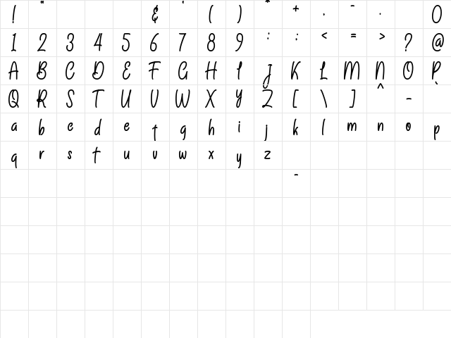 Claudira Regular  glyph index