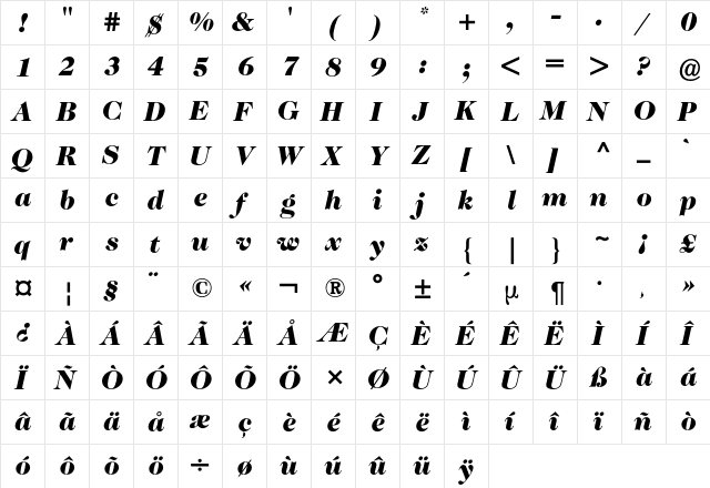 Caslon Two TwentyFour BQ Regular  glyph index