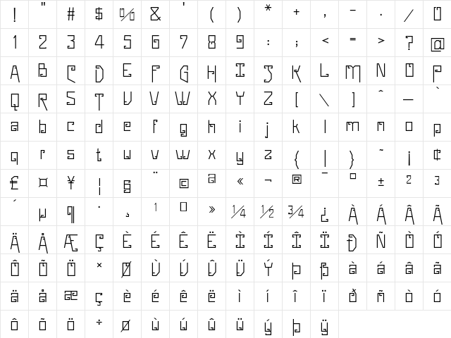 Whittier Regular  glyph index