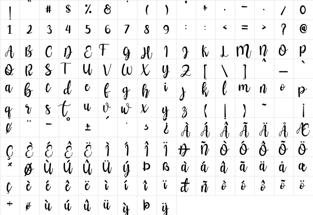 father mother Regular  glyph index