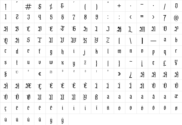 Fasigeko Regular  glyph index
