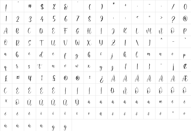 Hello Cello Regular  glyph index