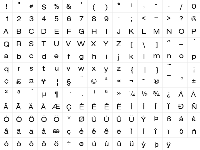 URWAccidaliaBucTExt Regular  glyph index