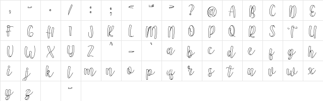 Hugwa Regular  glyph index