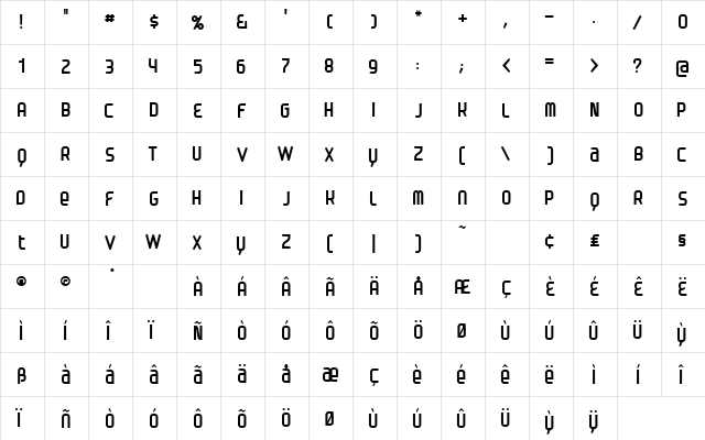 Danregular Regular  glyph index