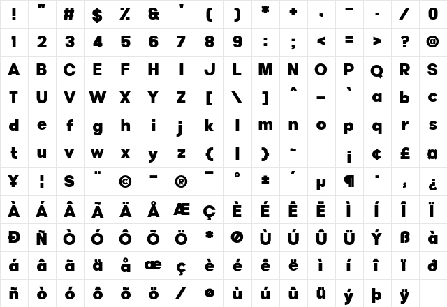 Provicali Regular  glyph index