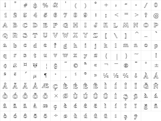 00600 Regular  glyph index