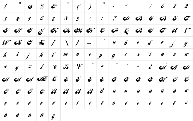 JuliaScriptEF Regular  glyph index