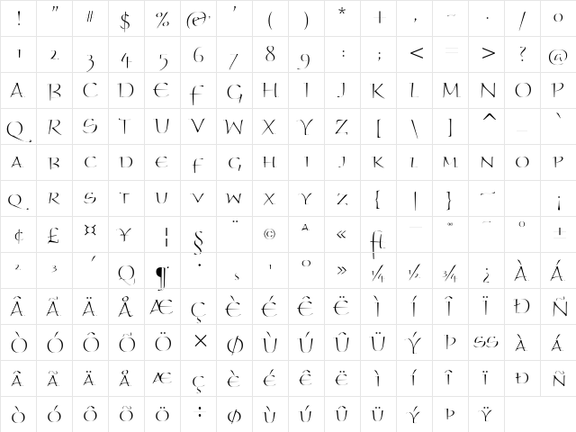 BraganzaSCITC-Light Light  glyph index