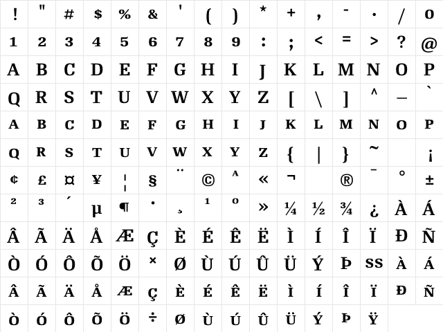 RePublic Book Bold SC  glyph index